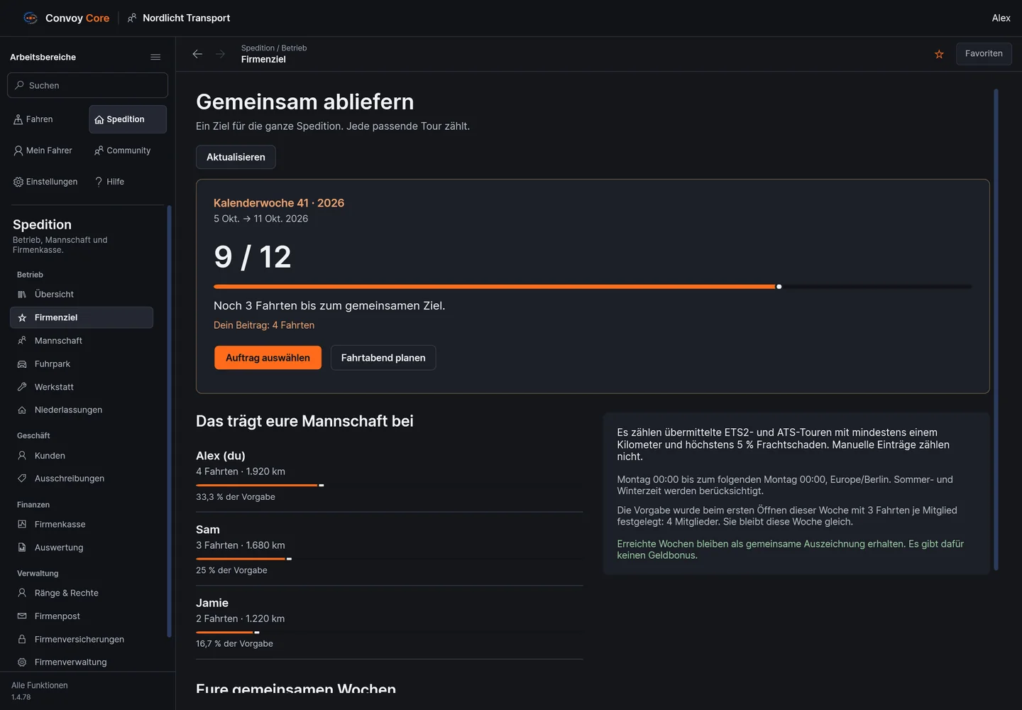 ConvoyCore: Gemeinsames Wochenziel mit Beiträgen der Fahrer